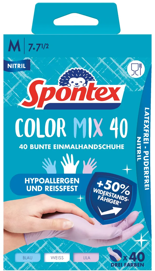 spontex-color-mix-einmalhandschuhe-nitril-gr-e-m-40-st-ck image 1