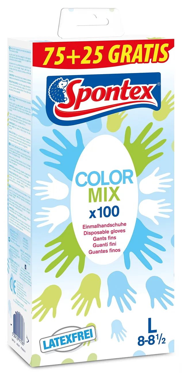 spontex-color-mix-einmalhandschuhe-vinyl-bunt-latexfei-ungepudert image 1