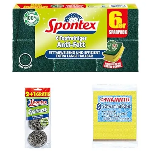 spontex-scheuer-set-topfreiniger-anti-fett-x6-spirinett-x3-schwammtuch-x8 image 1