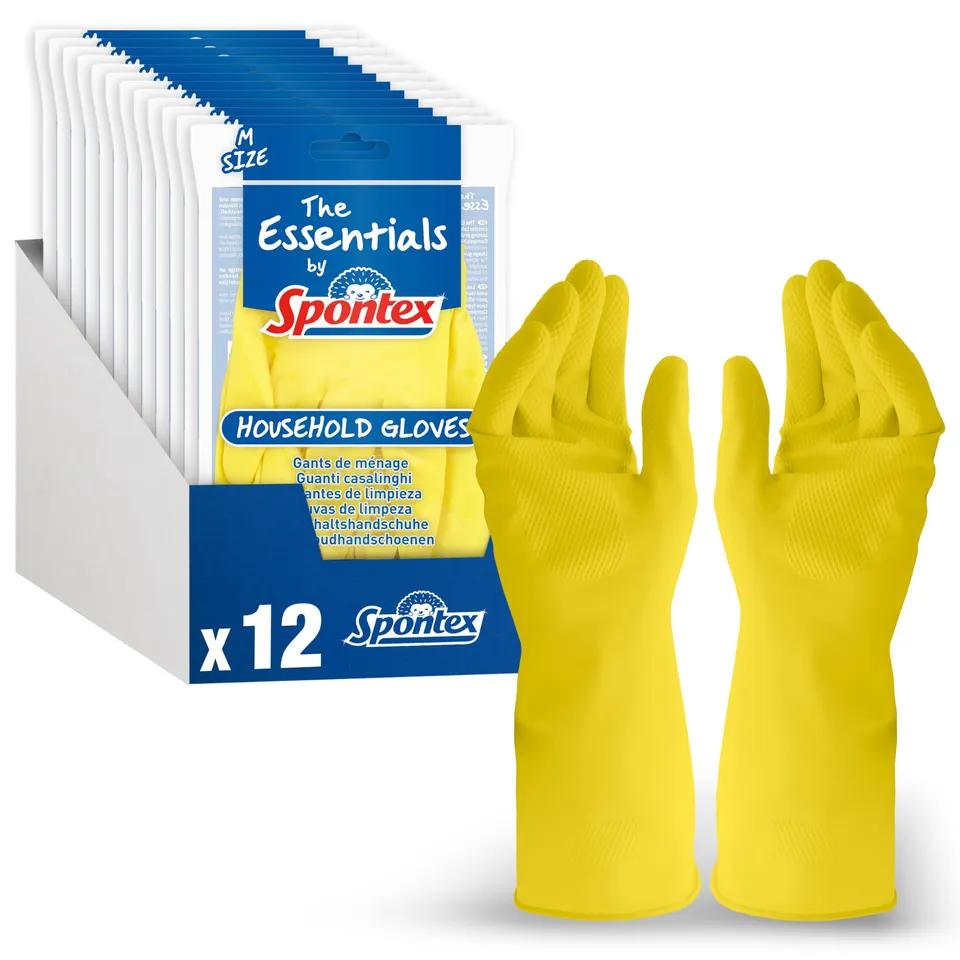 spontex-the-essentials-gummihandschuhe-m-12-paare-naturlatex-baumwollfutter image 1