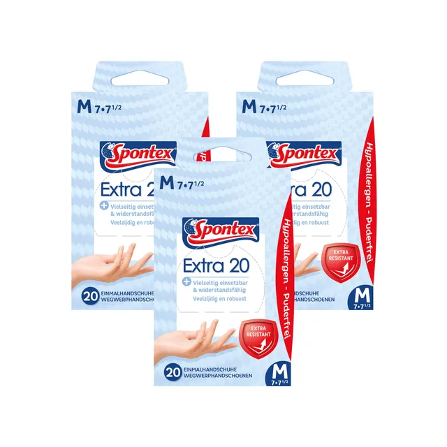 spontex-extra-einmalhandschuhe-vinyl-puderfrei-gr-e-m-3-x-20-st-ck image 1