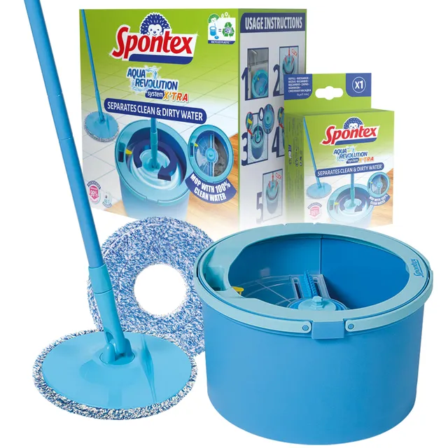 spontex-aqua-revolution-system-x-tra-bodenwischer-und-eimerset-mit-2-mikrofaserb image 1