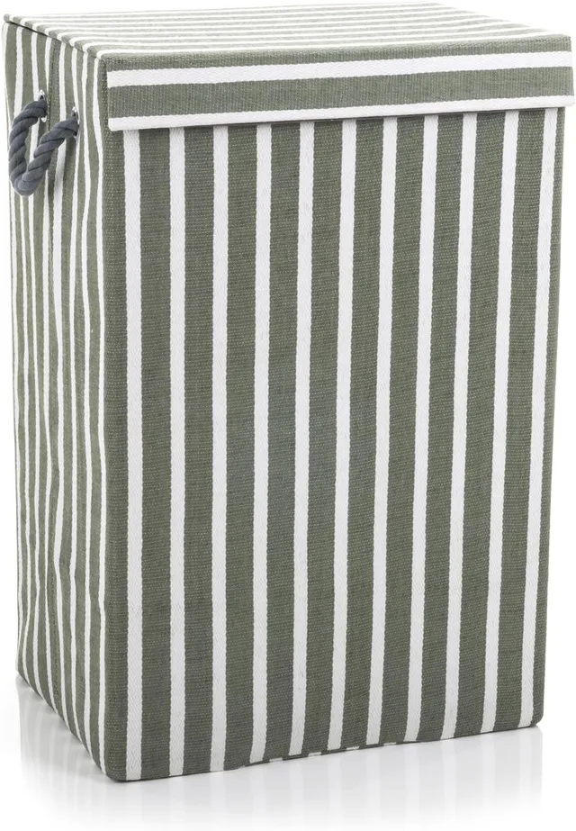 minky-w-schekorb-72l-green-stripe-40x30x60cm-faltbarer-w-schesammler-mit-deckel image 1