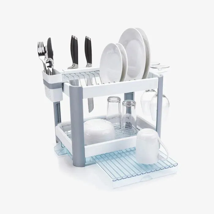 minky-two-tier-extending-geschirrabtropfgestell-edelstahl-mit-messerblock image 1